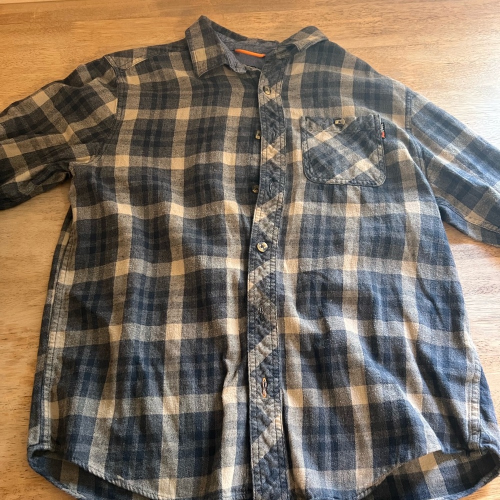 Timberland PRO Flannel Shirt mens Medium Blue Tan Plaid 100% Cotton original fit